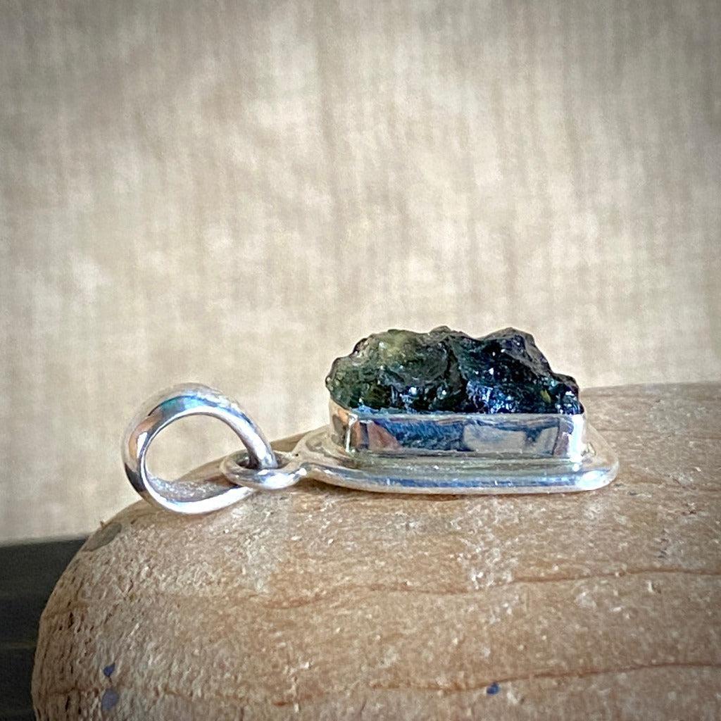 Vintage Moldavite Pendant in Sterling Silver Setting, 3 g