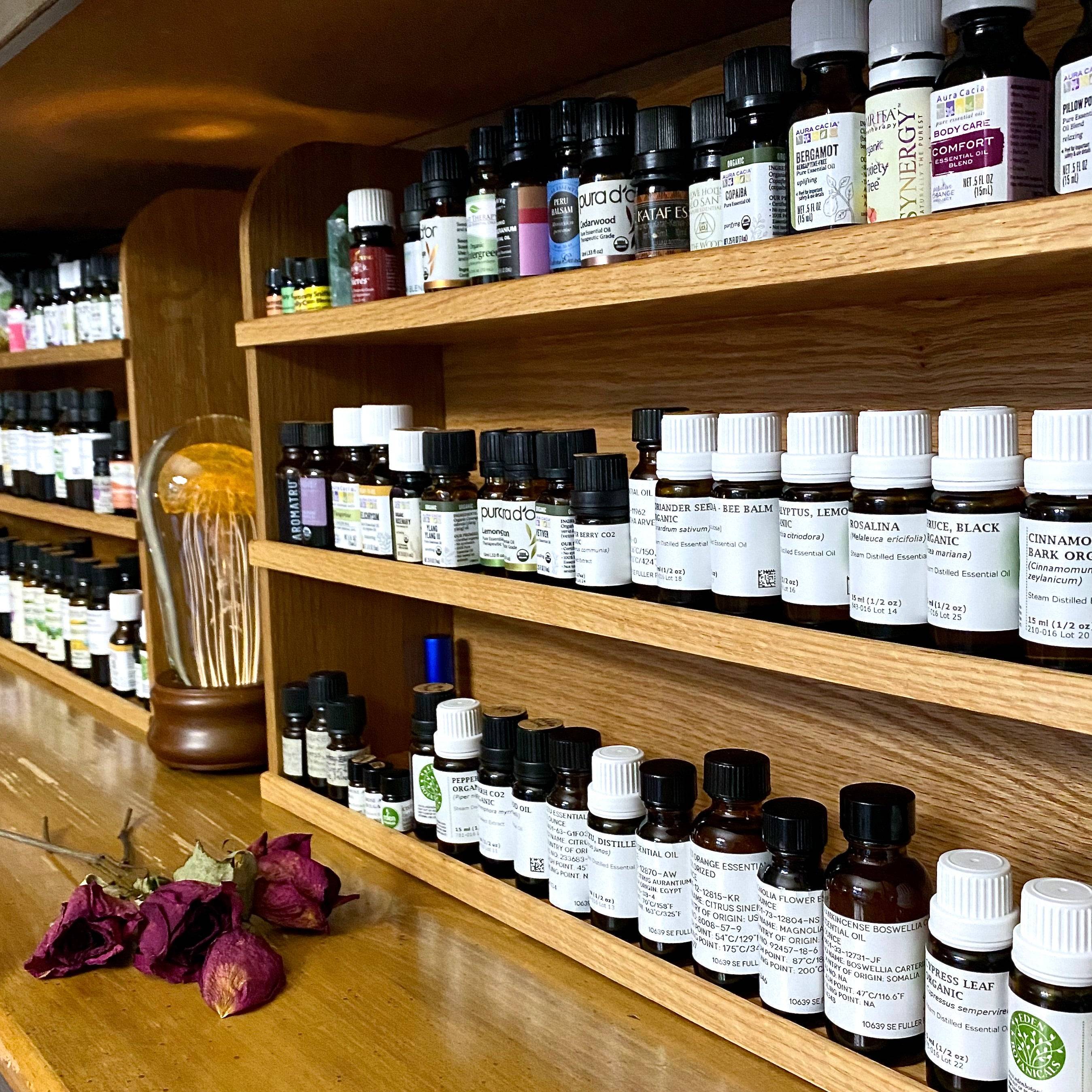 Essential Oils on shelves