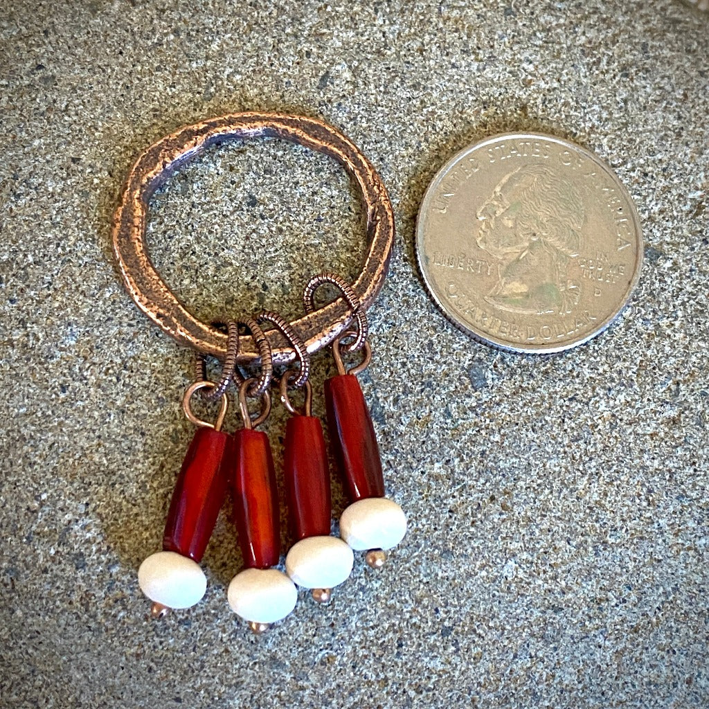 Small Copper Topper with Natural Red & White Bead Dangles