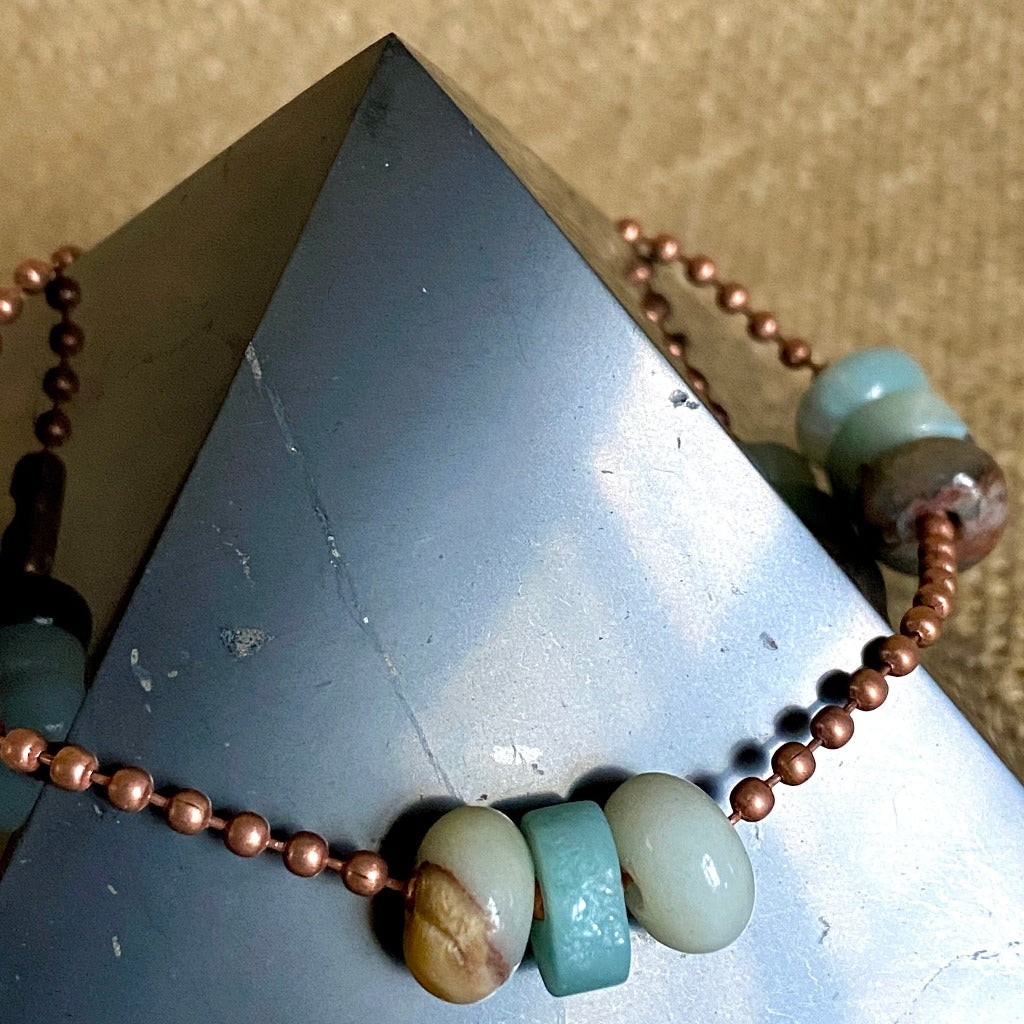 Medium Copper Topper with 12 Amazonite Beads on Copper Ball Chain