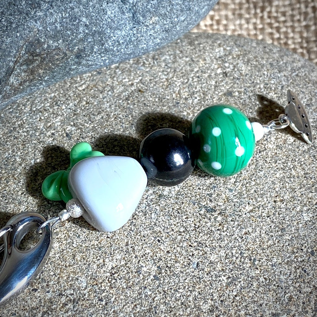Shungite She-Alien Clip-on, Necklace, Artisan Lampwork Glass Bead