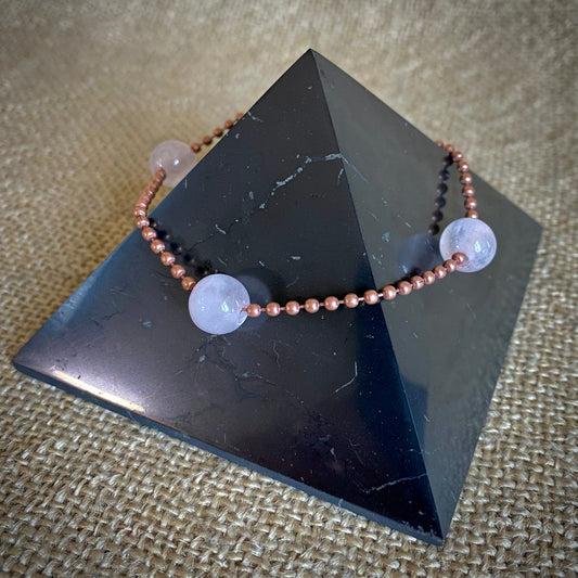 Medium Copper Topper with Rose Quartz Beads on Copper Ball Chain