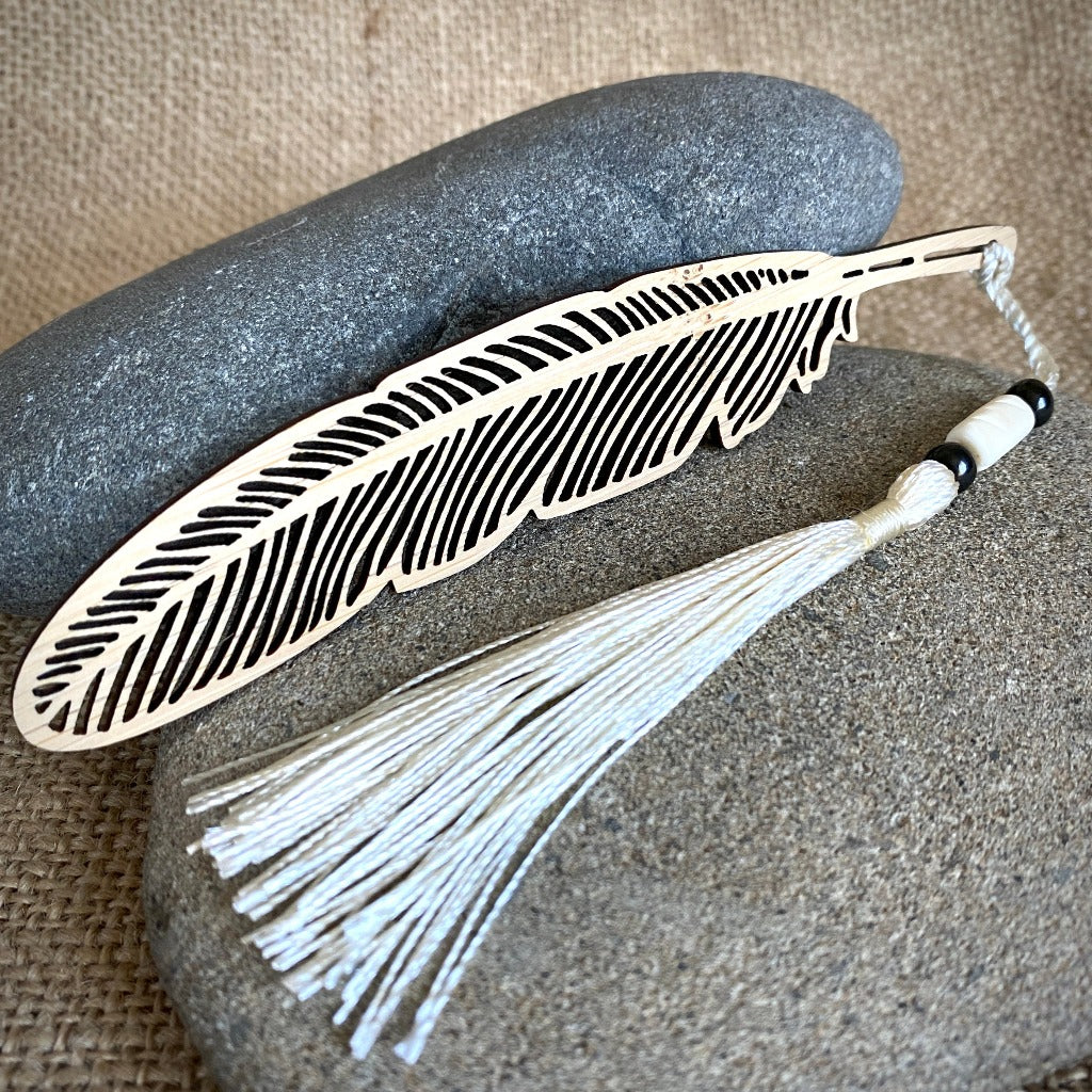 Bamboo Feather Shungite Bookmark with Hairpipe & Cream Tassel