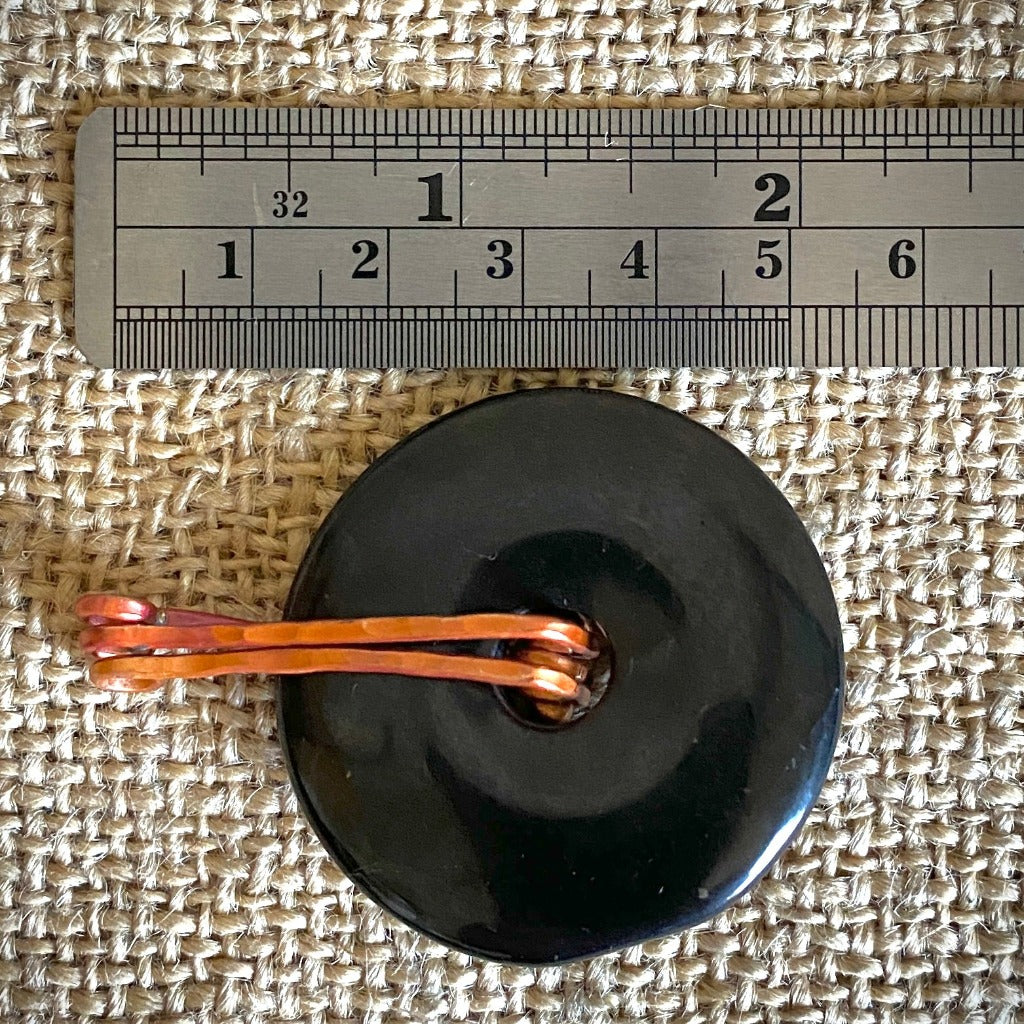 Shungite Donut Necklace 40mm With Copper Bail, Copper Ring, Raku Bead