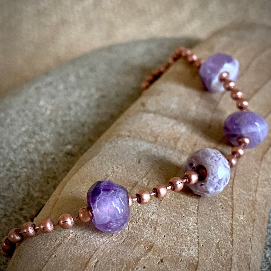 Medium Copper Topper with Faceted Amethyst Beads on Copper Ball Chain