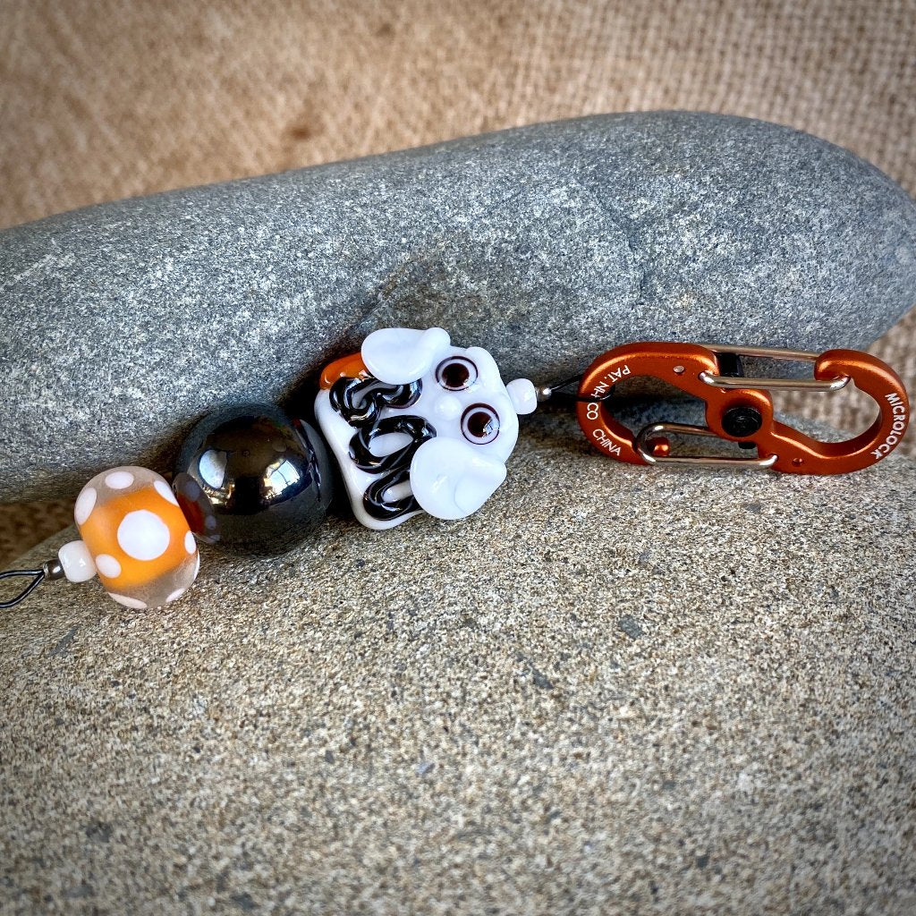 Shungite & Boo Ghost Halloween Clip-On Necklace, Lampwork Glass Bead