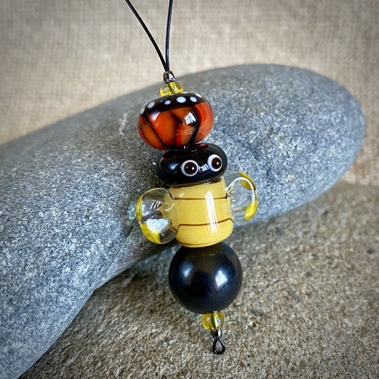 Hangable Shungite Accessory w/Buzzy Bee Yellow Lampwork Bead