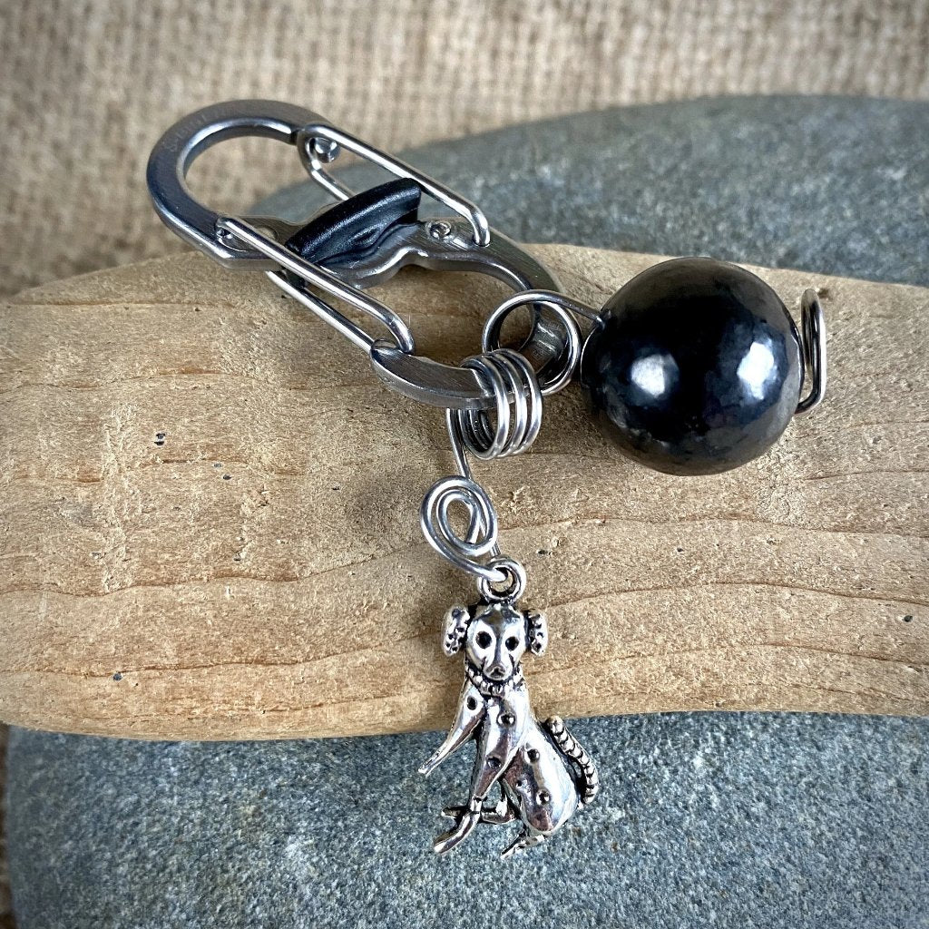 Shungite Bead Dog Pendant, Dalmatian Charm, Carabiner Clip for Collar