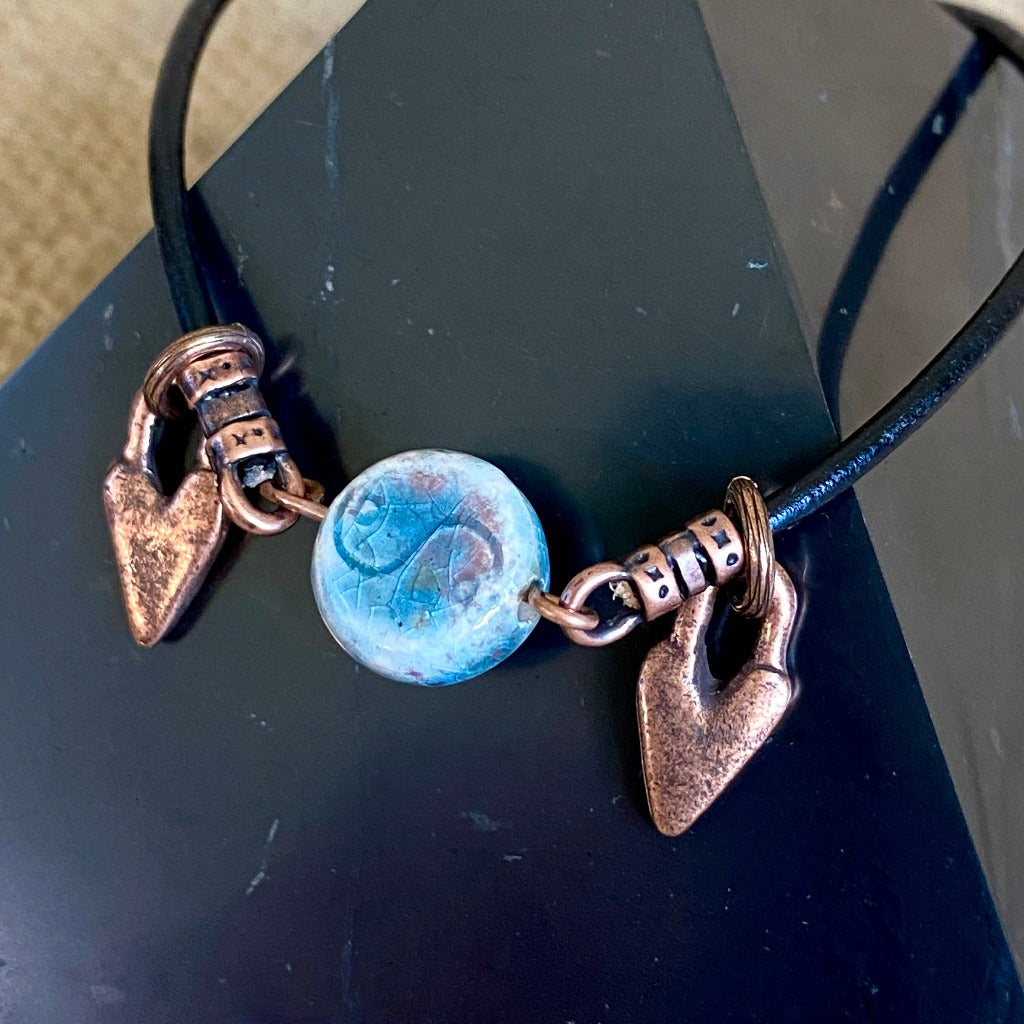 Medium Copper Topper with Blue Ceramic Yin Yang Dolphin