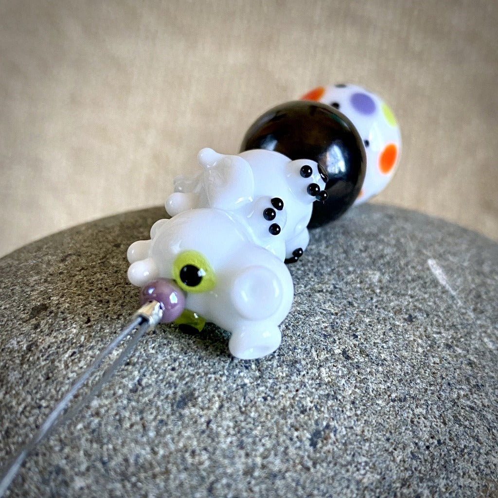 Hangable White Dragon Shungite Accessory w/Lampwork Glass Beads