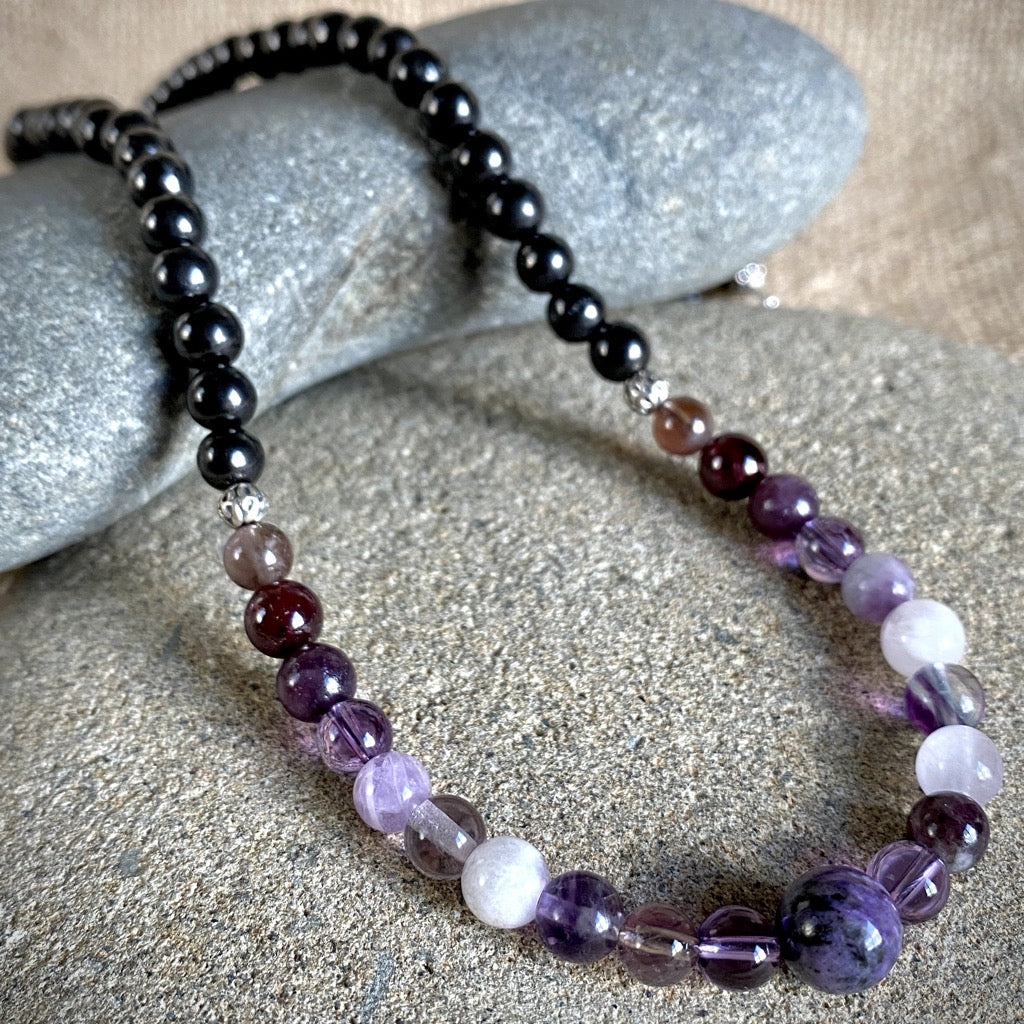 Shungite Necklace, Violet Gemstones, Crown Chakra