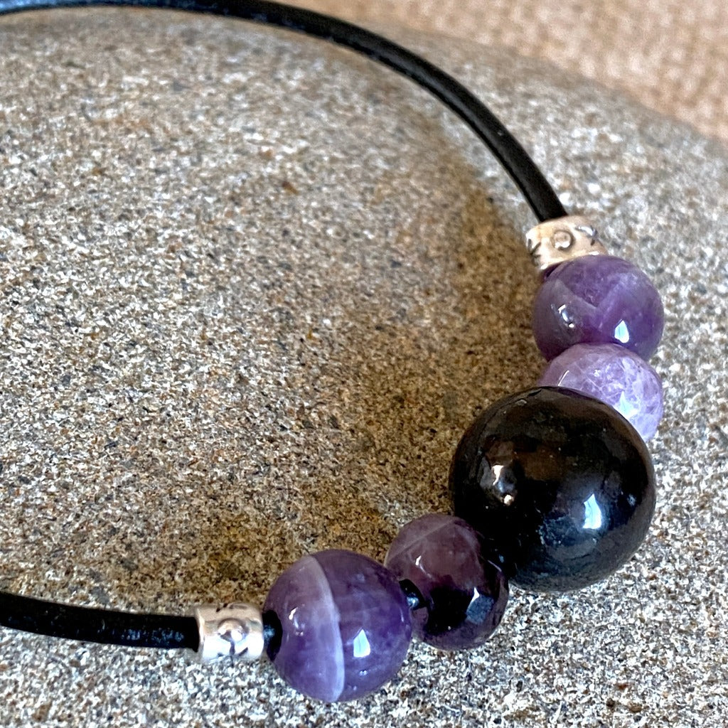 Shungite & Amethyst Bracelet for Protection, Intuition, Imagination