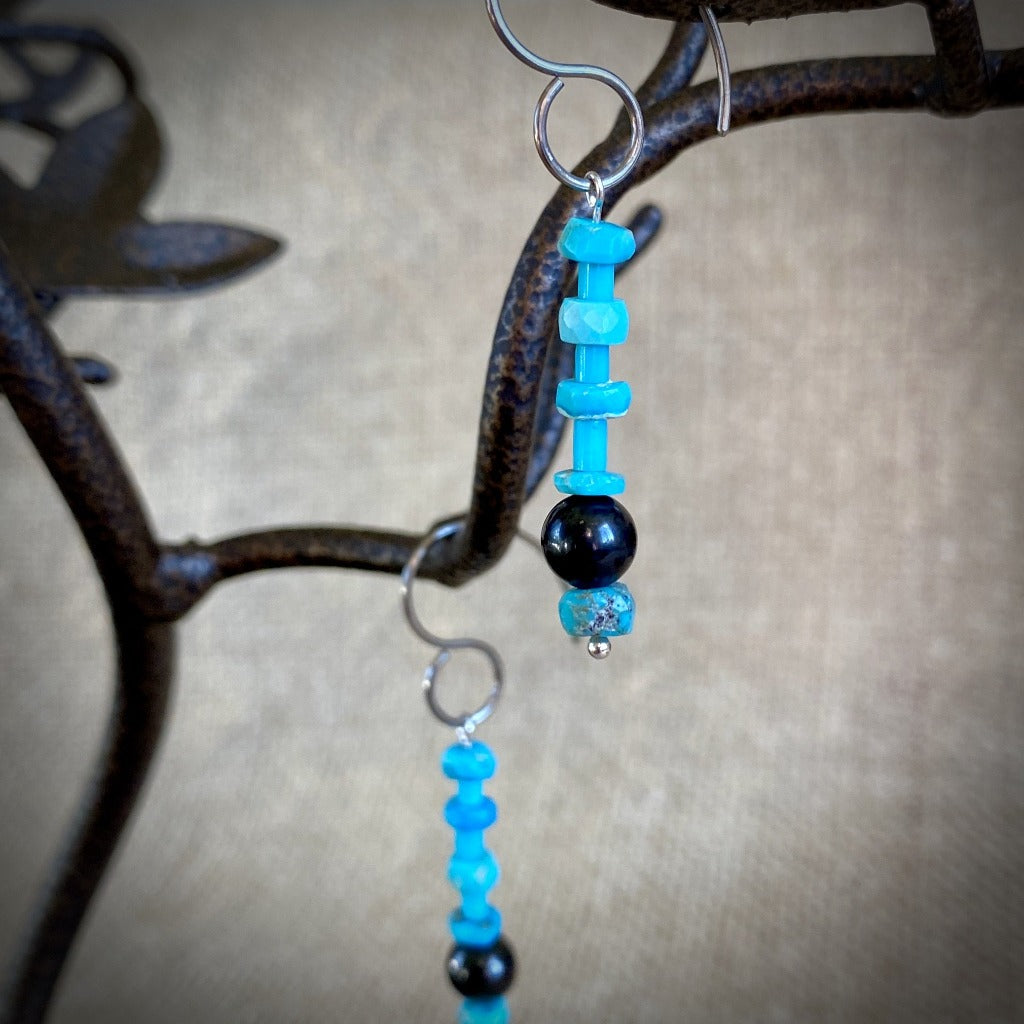 Shungite Earrings, Genuine Turquoise Beads, Pure Titanium Ear Wires
