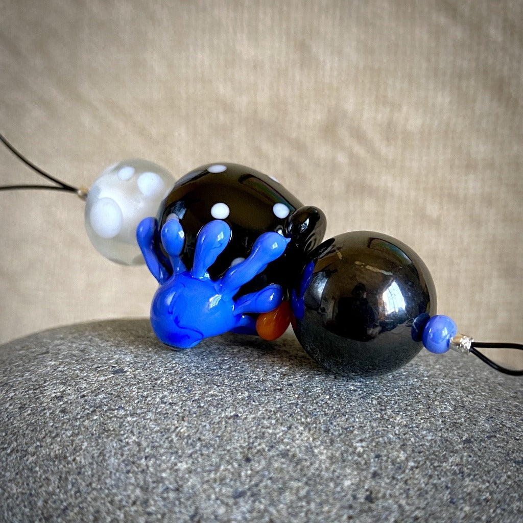 Hangable EMF Accessory w/Shungite, Black "Squeedle" & Blue Octopus
