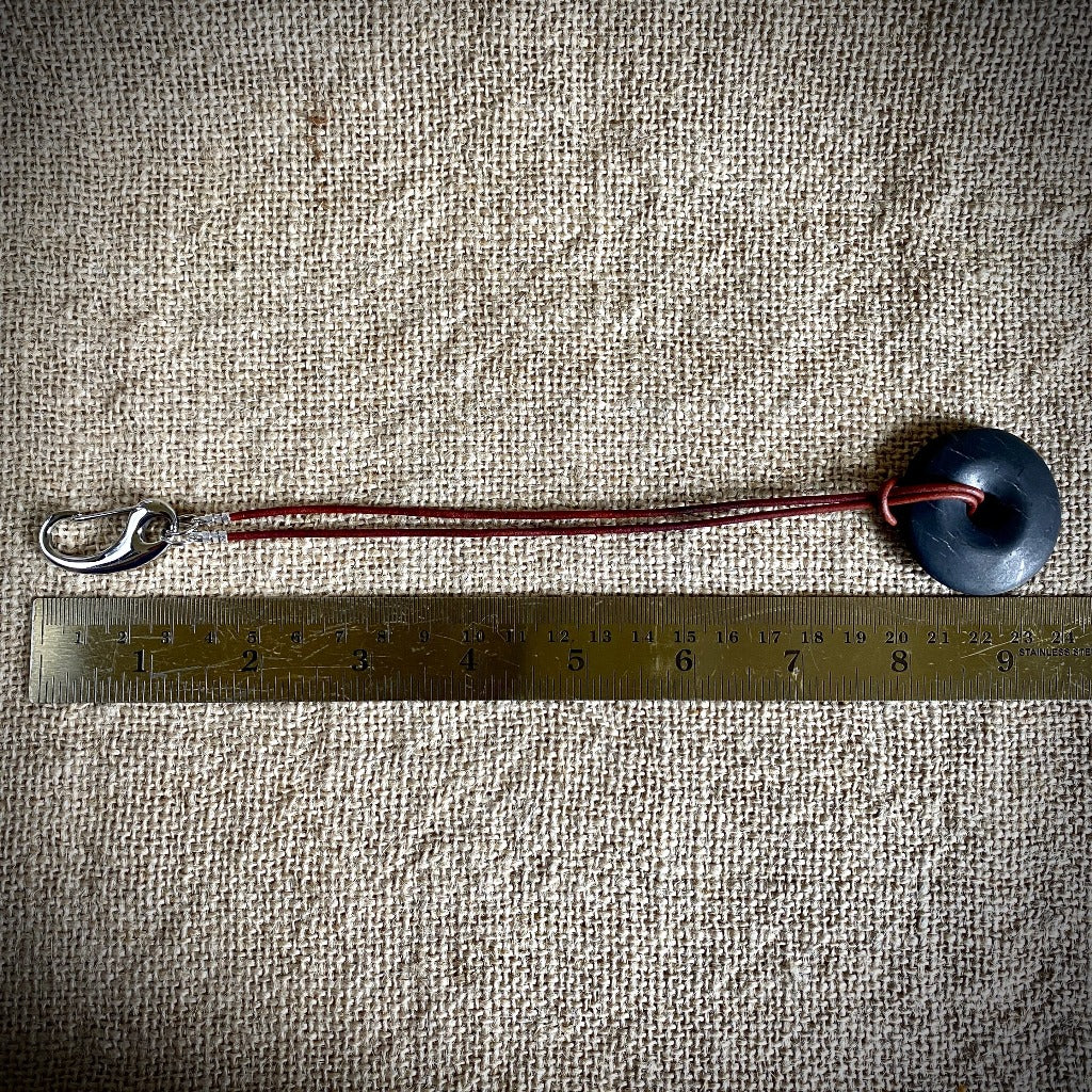 Shungite Pocket Donut w/Red Leather Belt Loop Attachment - Loss Proof!