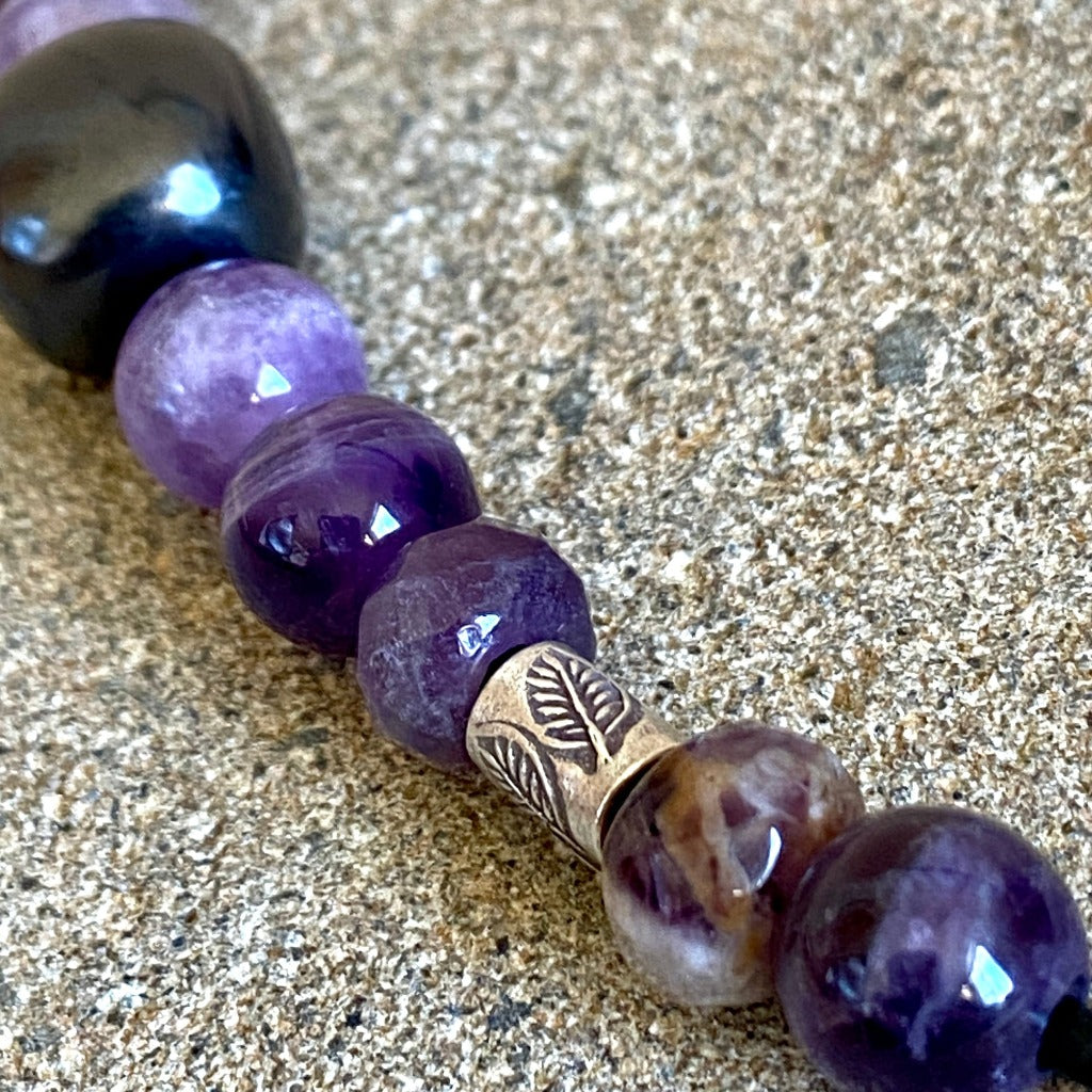 Shungite Cube Bead Necklace, Amethyst, Intuition, Calming the Mind
