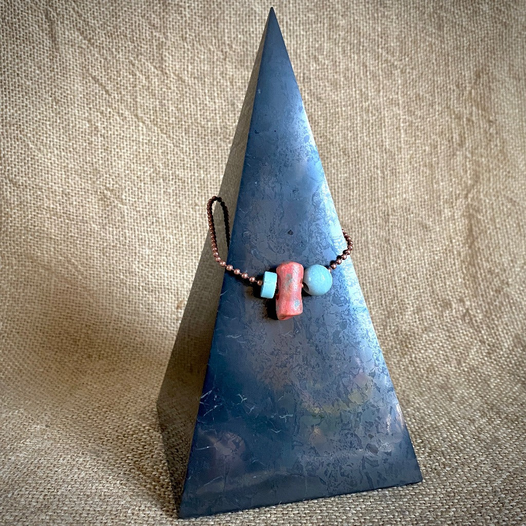 High Pyramid Copper Topper with Terra Cotta & Amazonite Beads