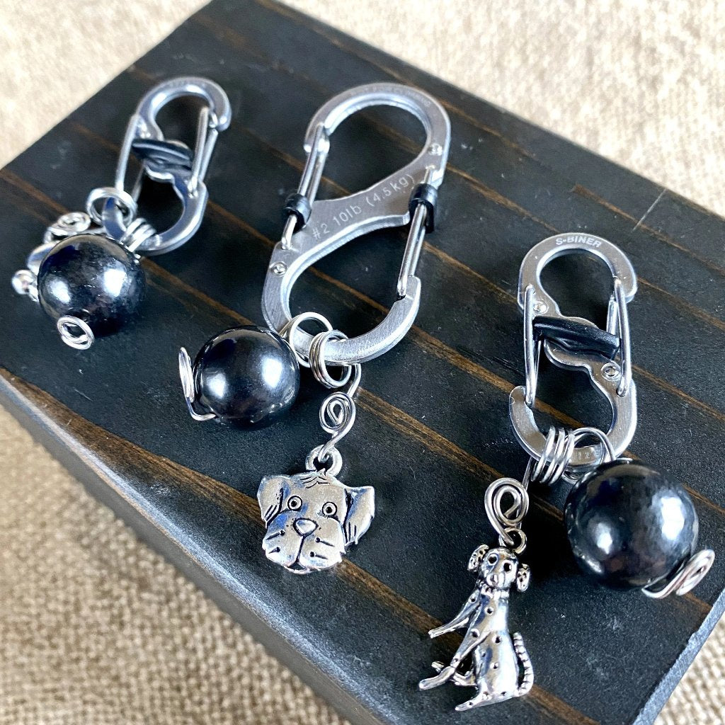 Shungite Bead Dog Pendant, Dalmatian Charm, Carabiner Clip for Collar