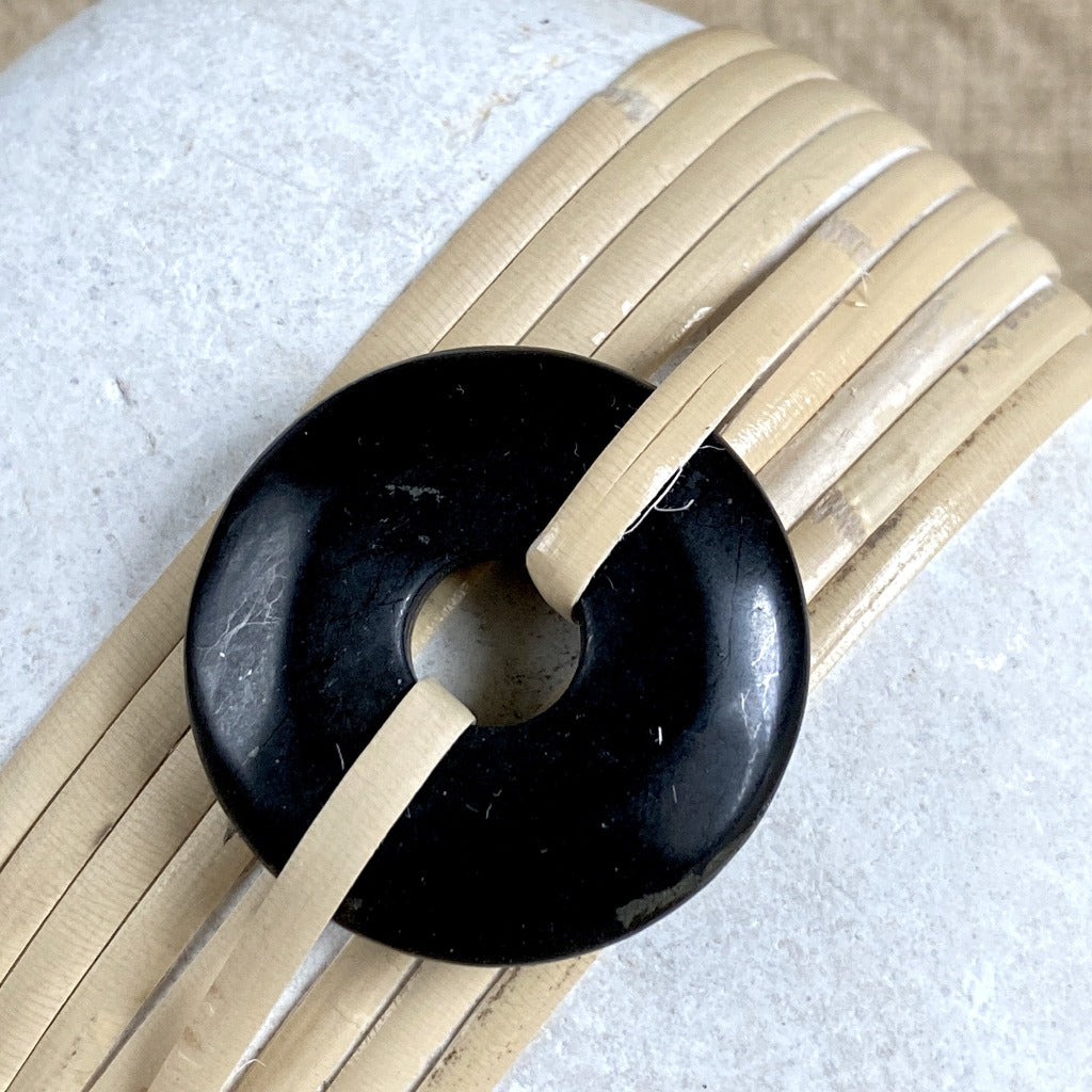 Wrapped Rock, Shungite Donut, Natural Cane, White