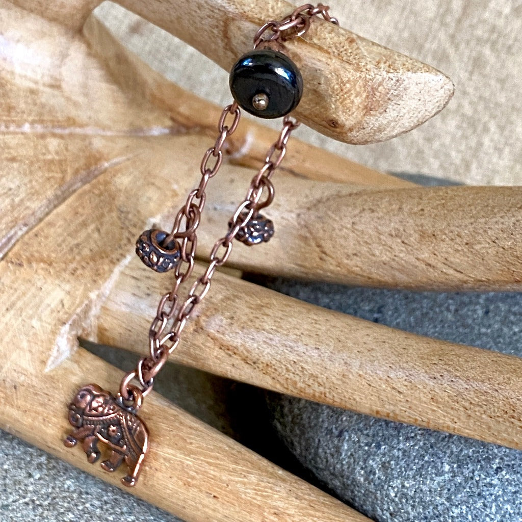Small Copper Topper with Copper Elephant Charm & Shungite Bead