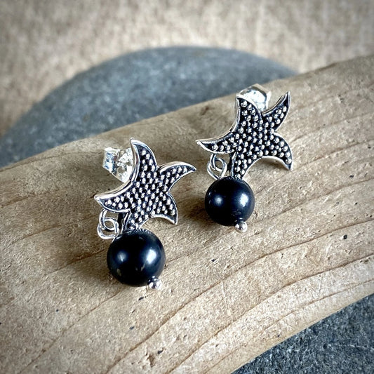 Shungite & Sterling Silver Starfish Post Earrings, - Shungite Queen