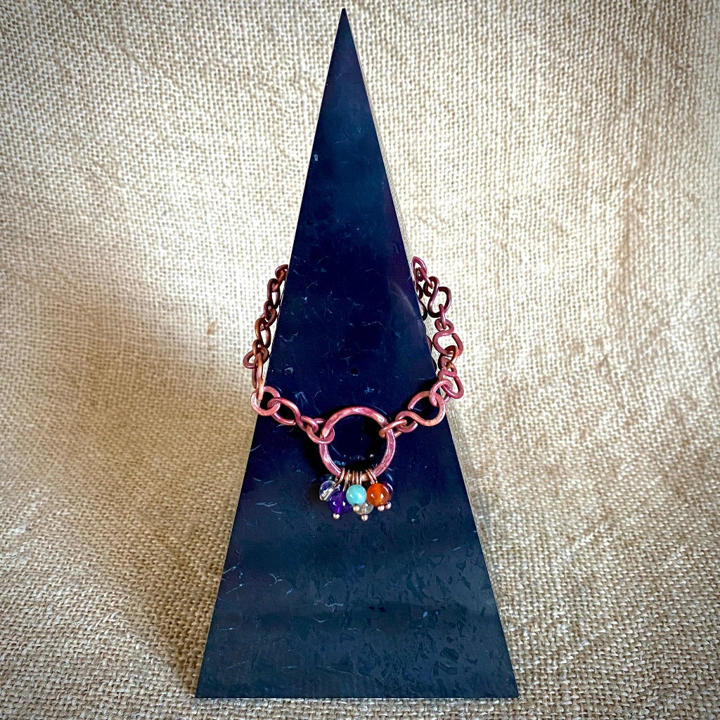 High Pyramid Copper Topper, Chakra Gemstones, Handmade Pure Copper Chain