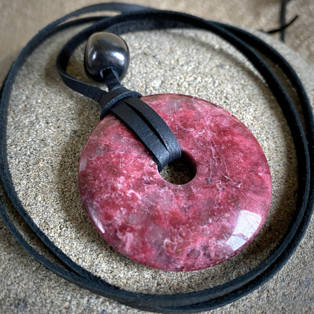 Thulite Donut Pendant Plus Shungite, Necklace, Godsend for Introverts