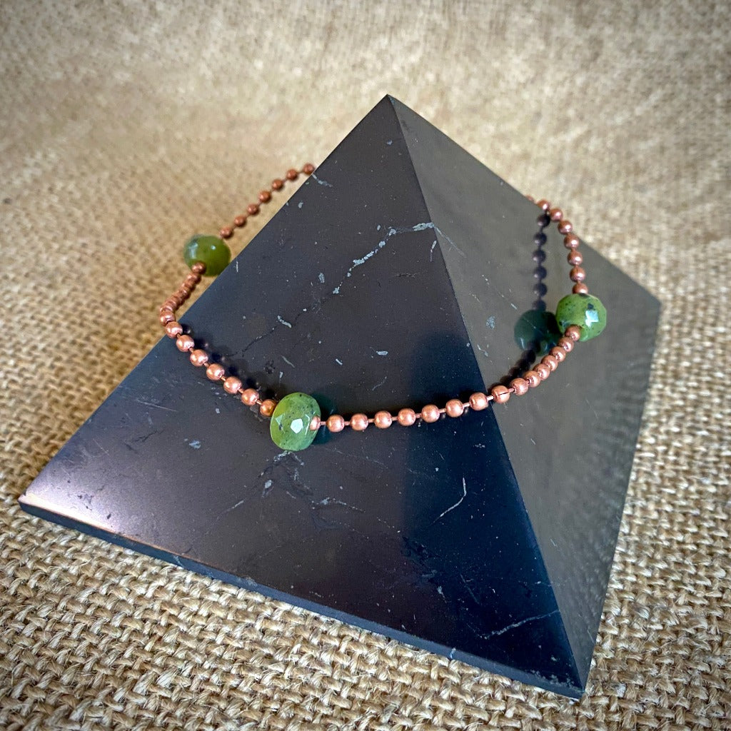 Medium Copper Topper with Green Jade Beads on Copper Ball Chain