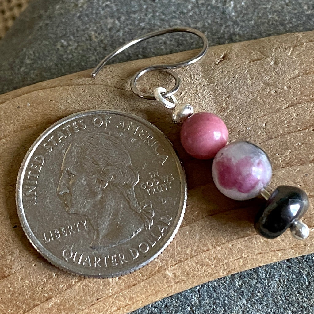 Shungite Earrings with Rhodonite and Eudialyte, Love, Self Acceptance