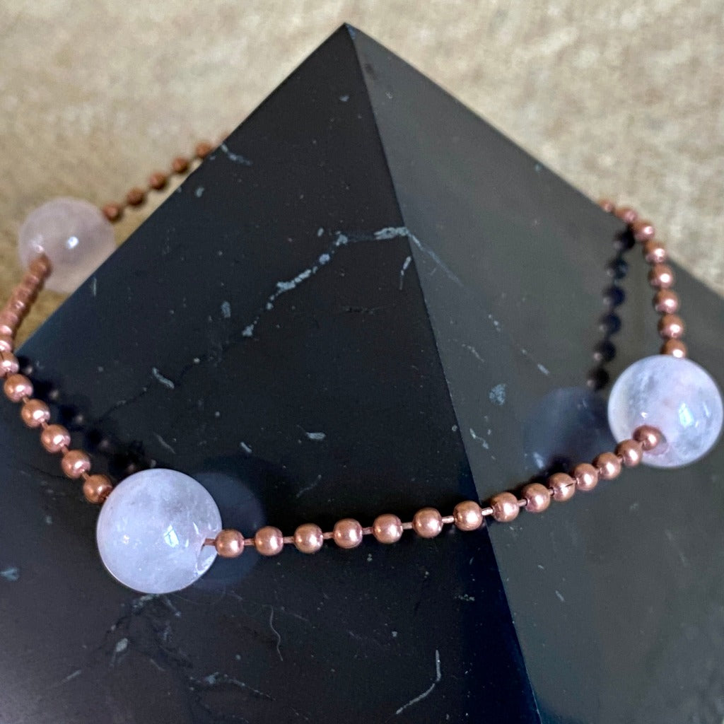 Medium Copper Topper with Rose Quartz Beads on Copper Ball Chain