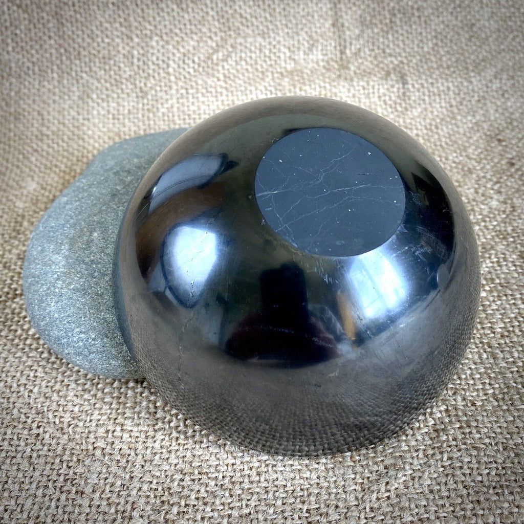 Elite Shungite Stones & Selenite Sphere in Carved Black Shungite Bowl - Shungite Queen