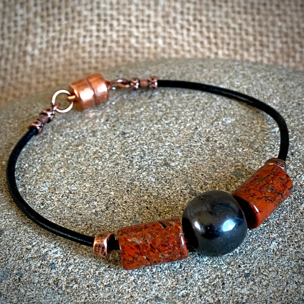 Shungite Bracelet w/Red Jasper Beads, Protection, Balance