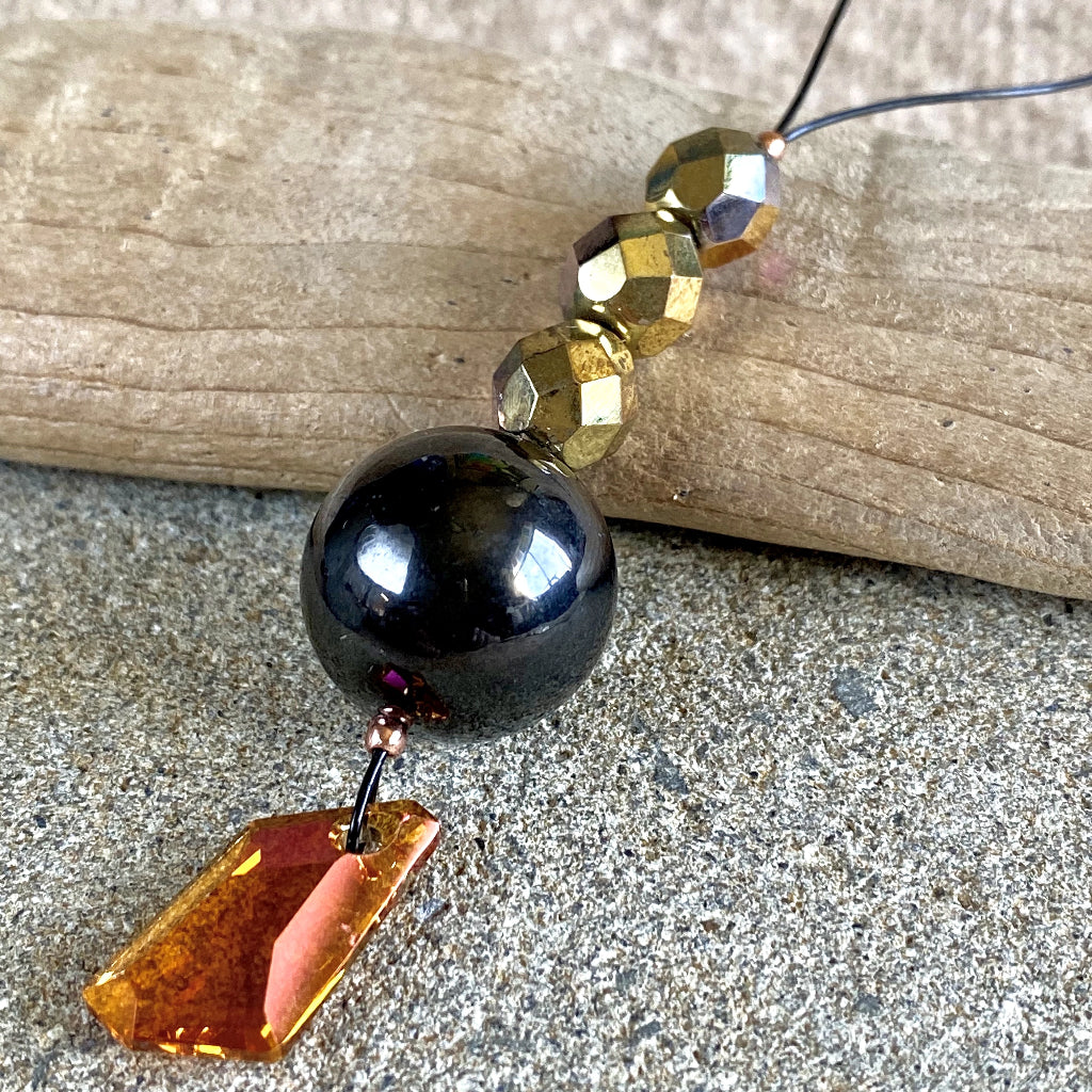 Shungite Ornament w/Sparkly Orange Swarovski Crystal, Shiny & Bright - Shungite Queen
