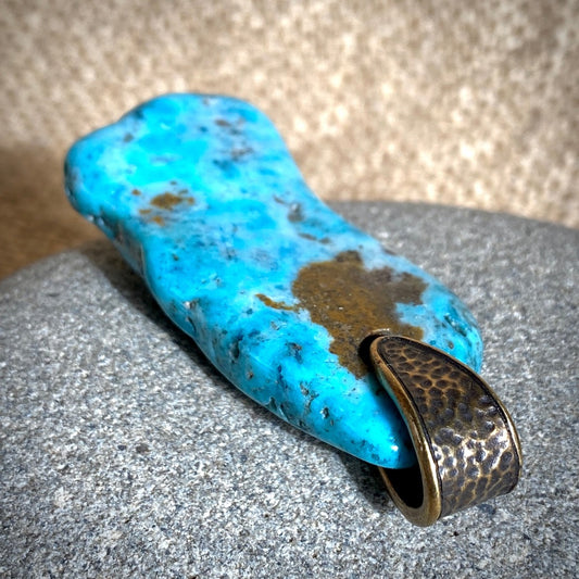 Genuine Turquoise Nugget Necklace With Beautiful Brass Bail