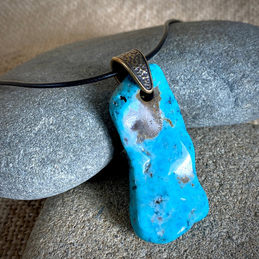 Genuine Turquoise Nugget Necklace With Beautiful Brass Bail