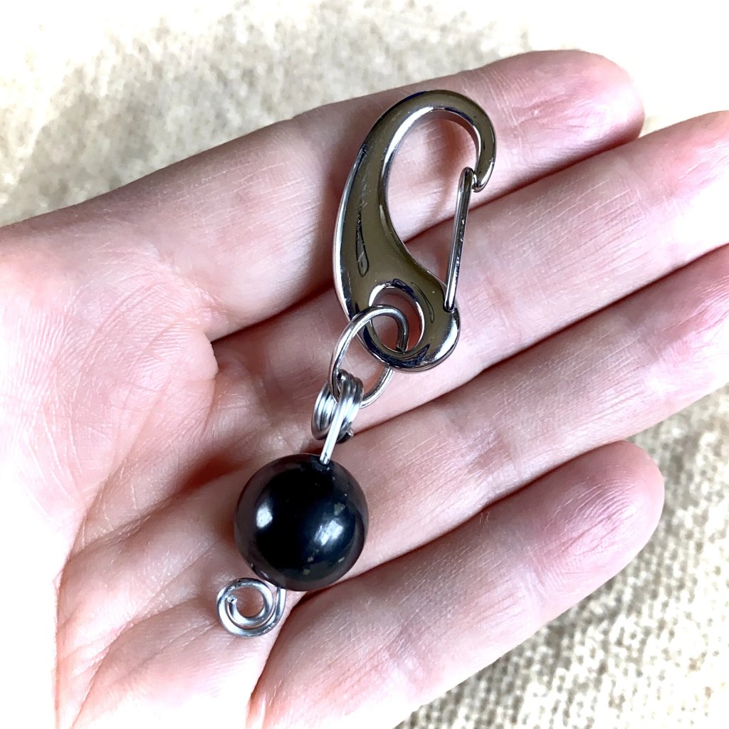 Black Shungite Bead Clip-On, Sturdy Stainless Steel Carabiner Clip - Shungite Queen