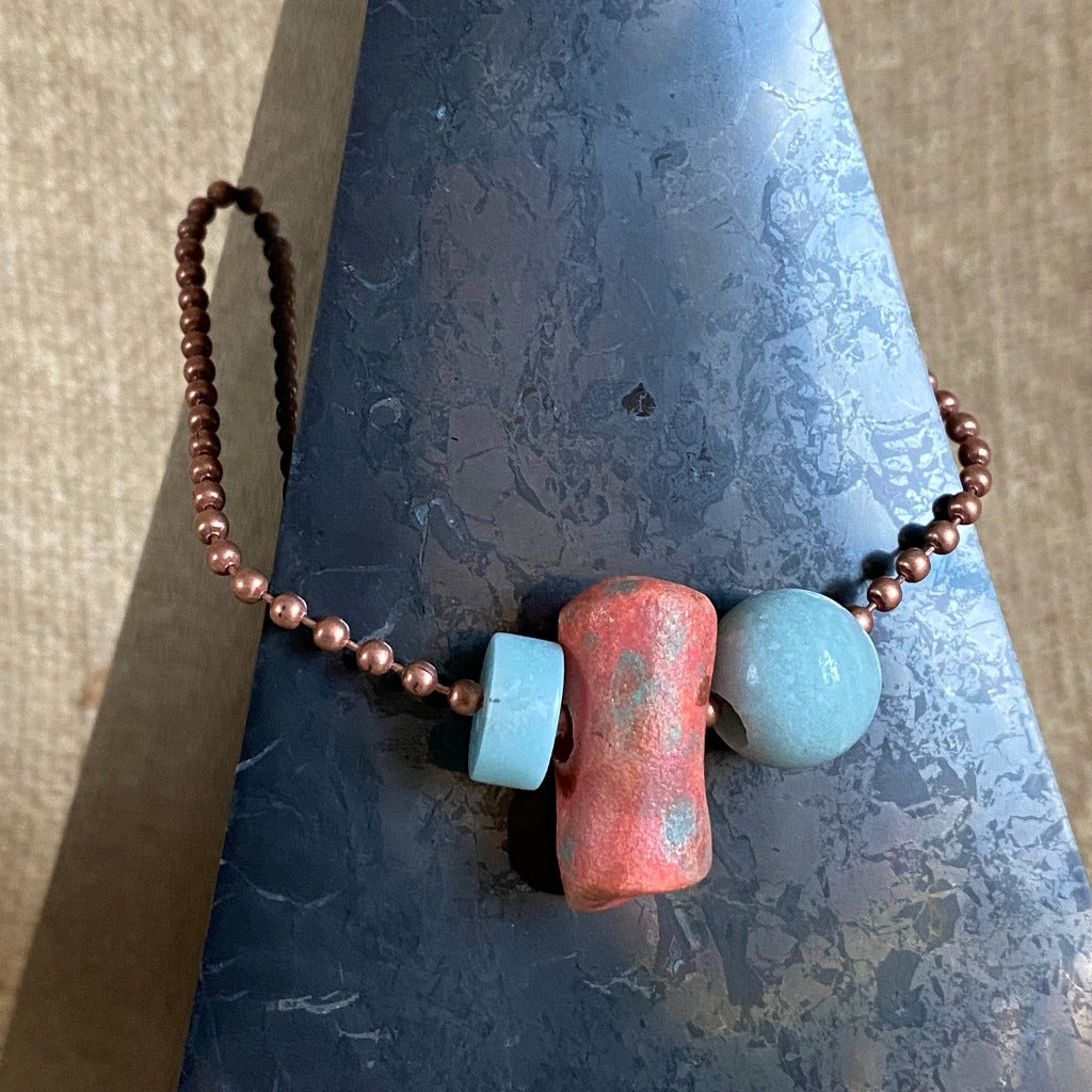 High Pyramid Copper Topper with Terra Cotta & Amazonite Beads