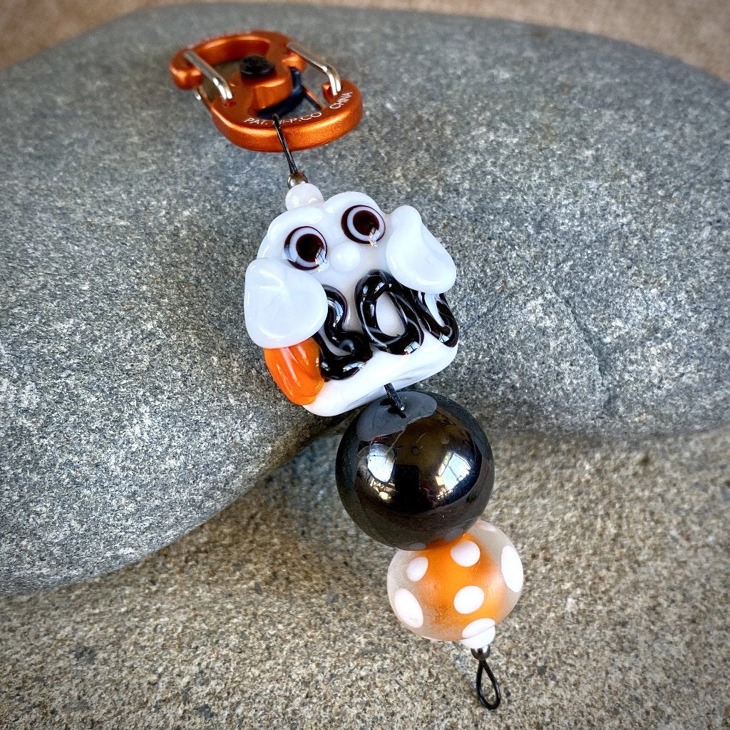 Shungite & Boo Ghost Halloween Clip-On Necklace, Lampwork Glass Bead