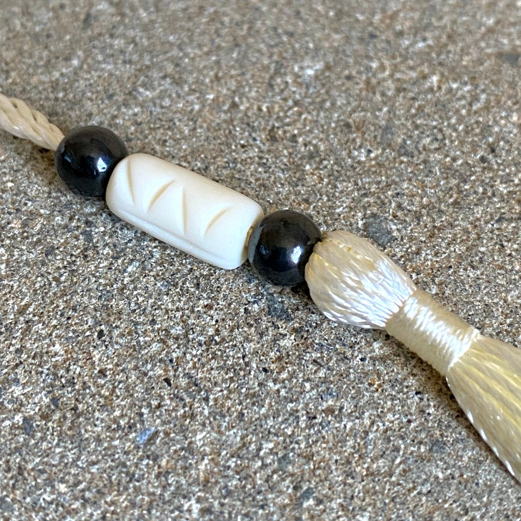 Bamboo Feather Shungite Bookmark with Hairpipe & Cream Tassel