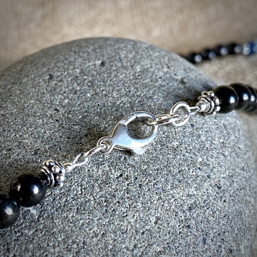 Long Shungite Necklace, Blue Gemstones, Throat Chakra, Communication