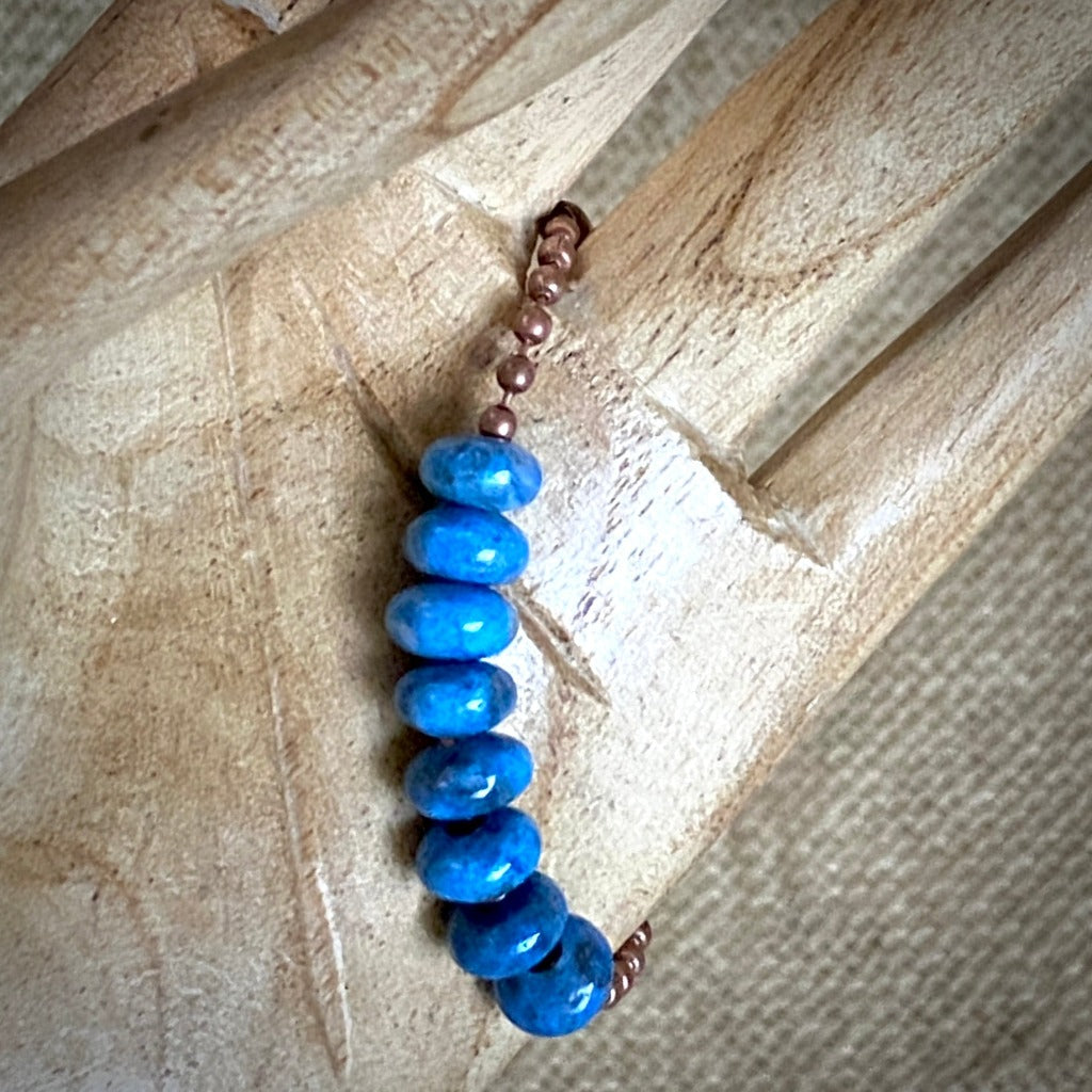 Small Copper Topper with Denim Lapis Rondelles on Copper Ball Chain