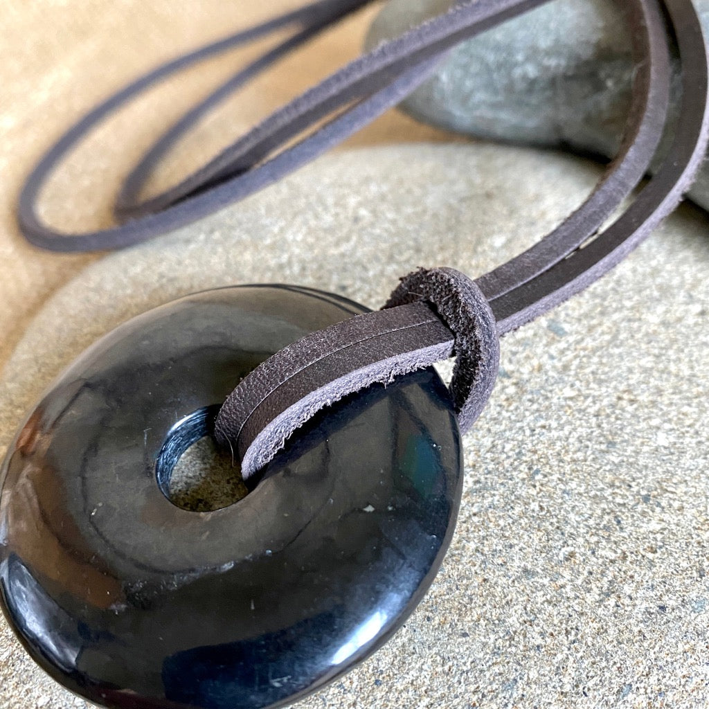 Manly Man's Shungite Necklace, Minnesota Superior Cowhide Cording