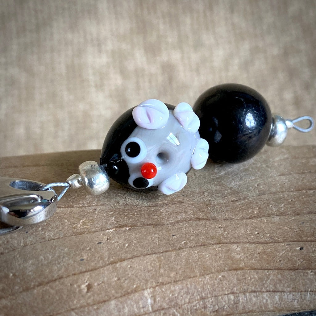 Shungite Clip-on Necklace With Artisan Lampwork Glass Bead Penguin