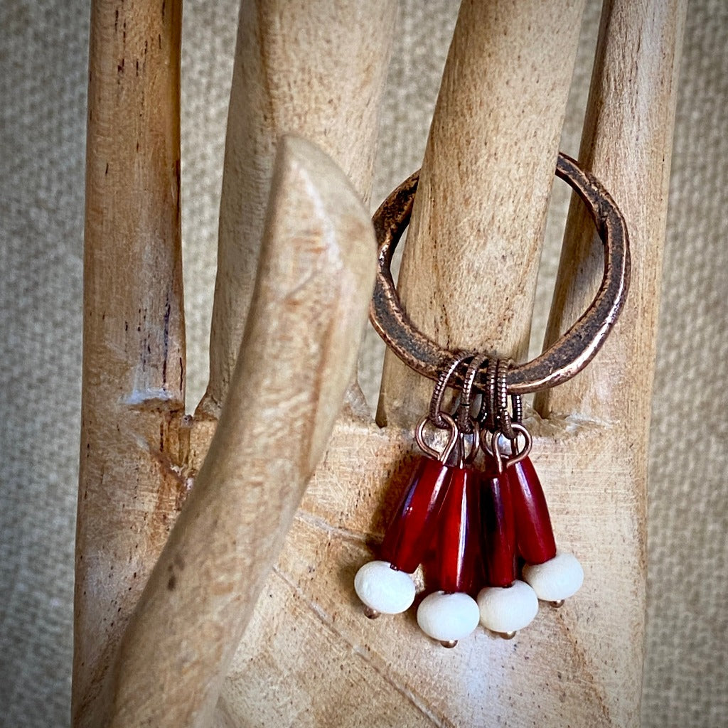 Small Copper Topper with Natural Red & White Bead Dangles