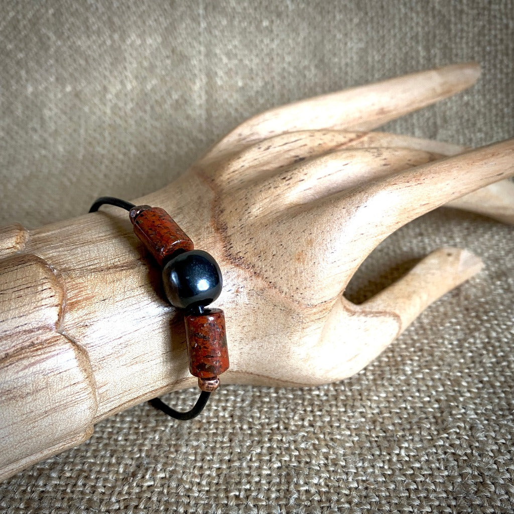 Shungite Bracelet w/Red Jasper Beads, Protection, Balance