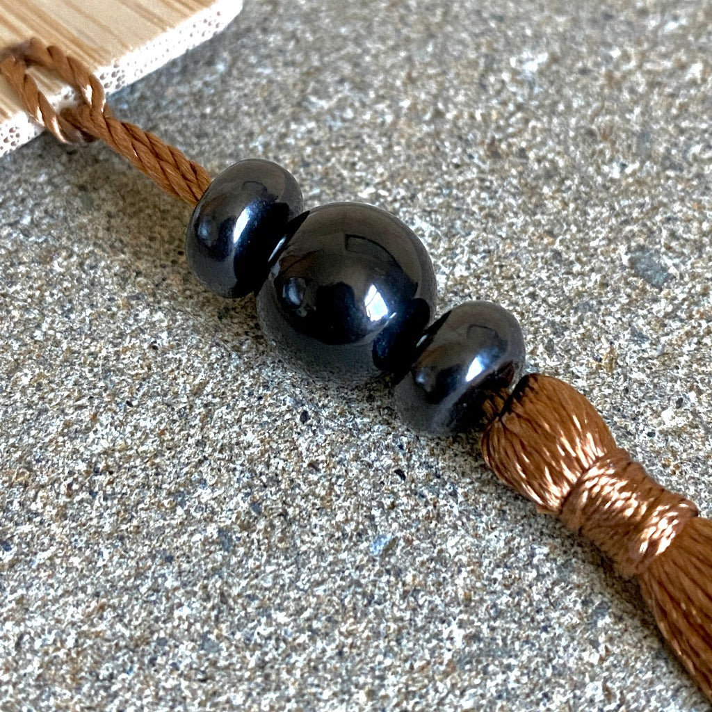 Shungite Bookmark on Bamboo with Chestnut Brown Tassel