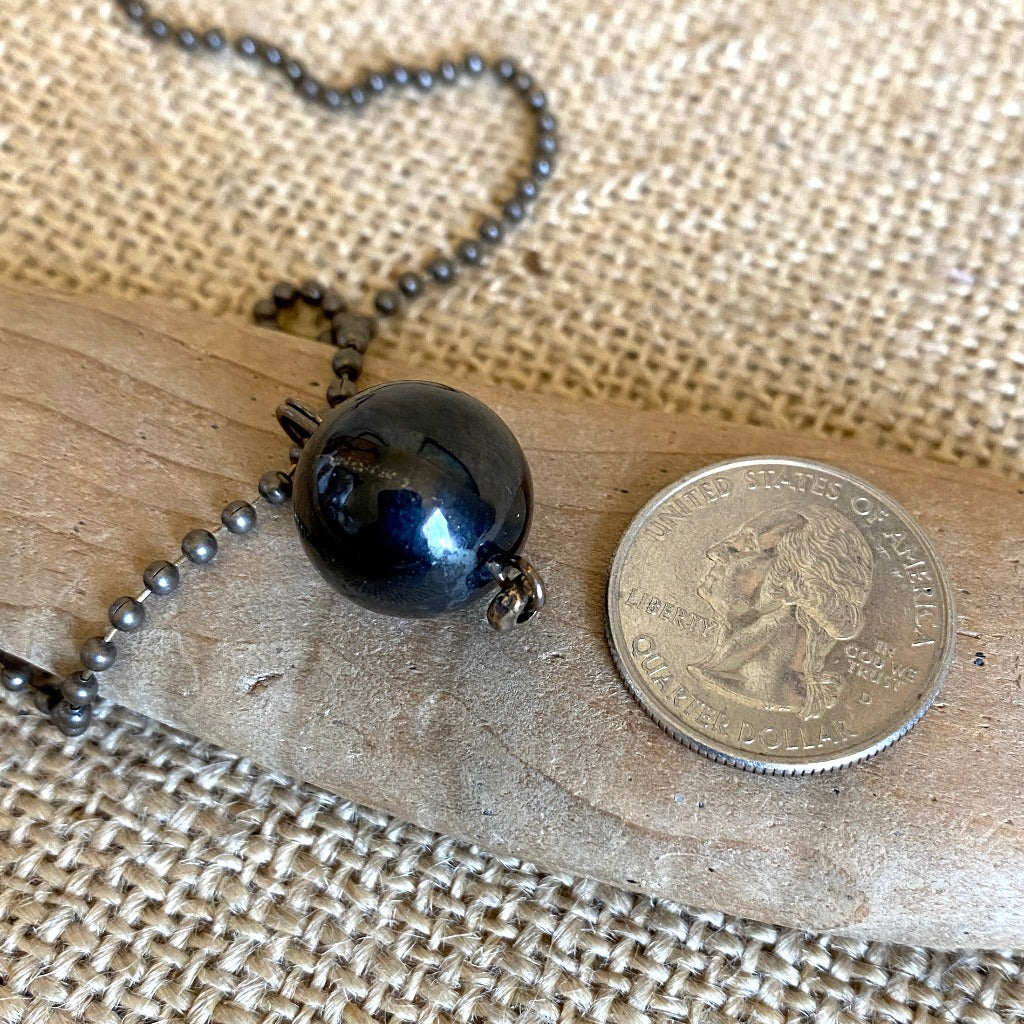 Ball & Chain Necklace, Round Shungite Bead & Antiqued Brass, Unisex