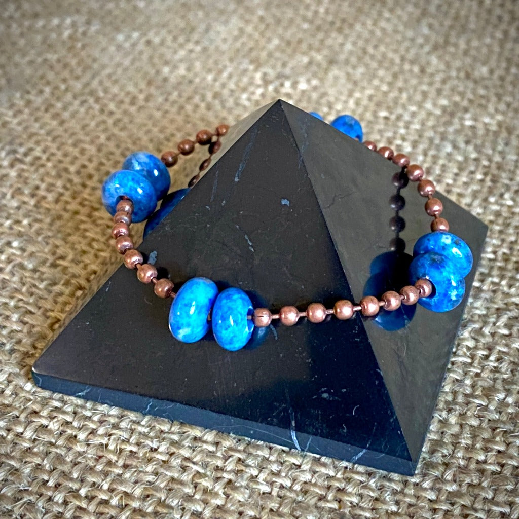 Small Copper Topper with Denim Lapis Rondelles on Copper Ball Chain