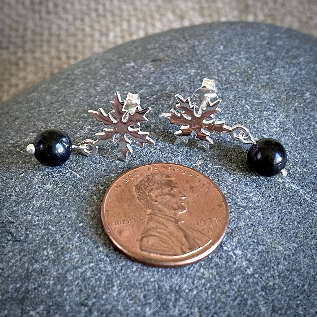 Shungite & Winter Snowflake Post Earrings, Holiday