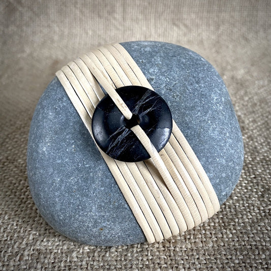 Wrapped Rock, Shungite Donut, Natural Cane, Gray, Flat